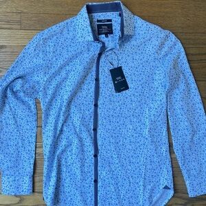 NEW WRK Slim Fit Button Down 4 Way Stretch White Purple Floral Size 15 NWT